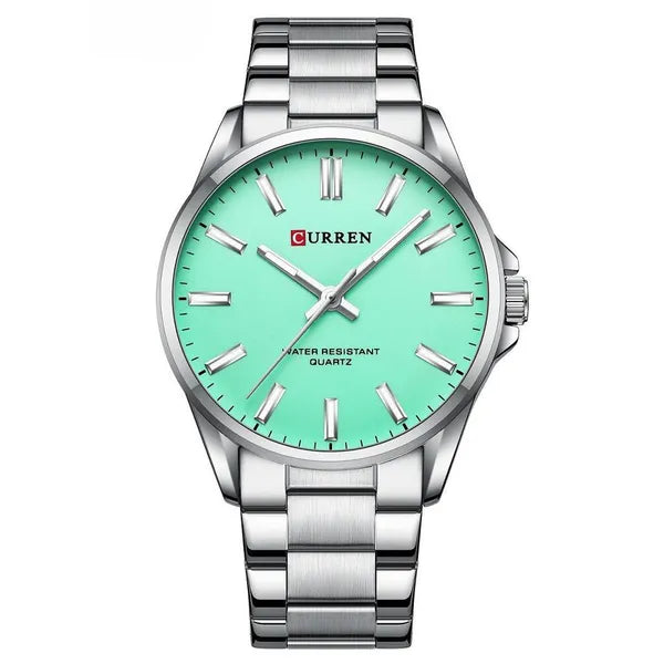 Curren 9090 férfi karóra, 42 mm, ezüst szíj, Tiffany-kék számlap, dobozzal