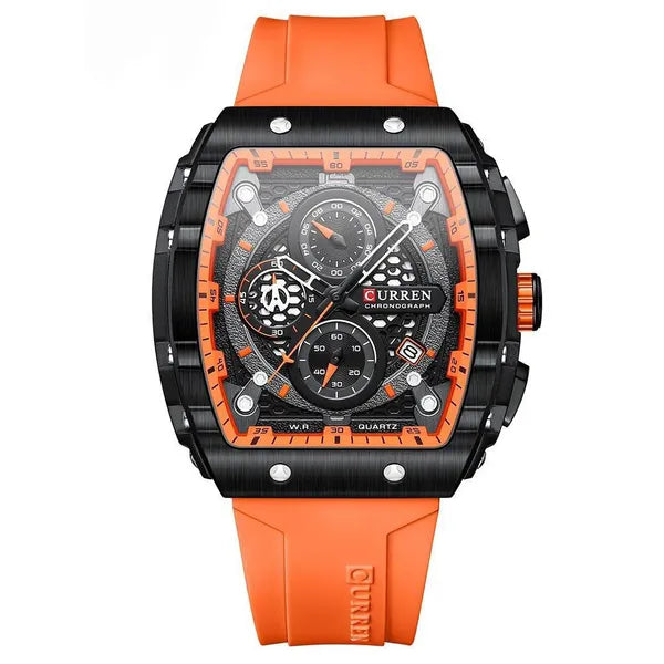 Curren 8442 férfi karóra, kronográf, kvarc, 47 mm, fekete/narancs, díszdoboz