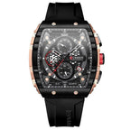 Curren 8442 férfi karóra, kronográf, szilikon szíj, fekete/rózsaarany, 47 mm