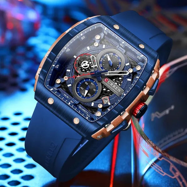 Curren 8442 férfi kronográf karóra, kék szíj, 47 mm, WR30, ajándékdobozzal