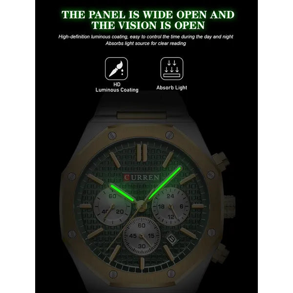 Curren 8440 férfi kronográf karóra, kék számlap, ezüst fém szíj, 43 mm, WR30