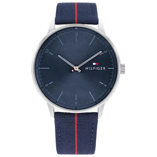 Tommy Hilfiger 1791844 férfi kvarc karóra, 43 mm, kék számlap, szövet szíj, WR30