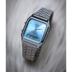 Casio AQ-230A-2A1 unisex karóra, ezüst acél, kék számlap, analóg-digitális, WR30