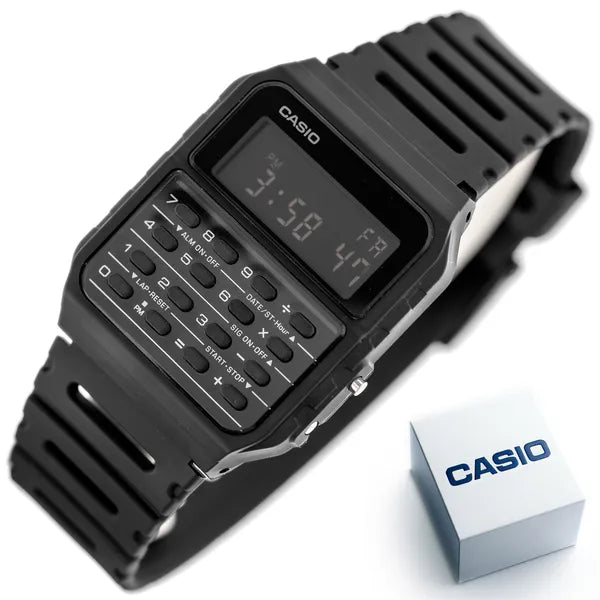 Casio CA-53WF-1B férfi digitális számológép karóra, fekete, WR30, doboz
