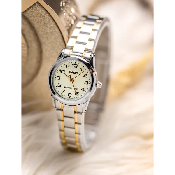 Casio női karóra LTP-V001SG-9B, arany-ezüst acél, 25 mm, WR30