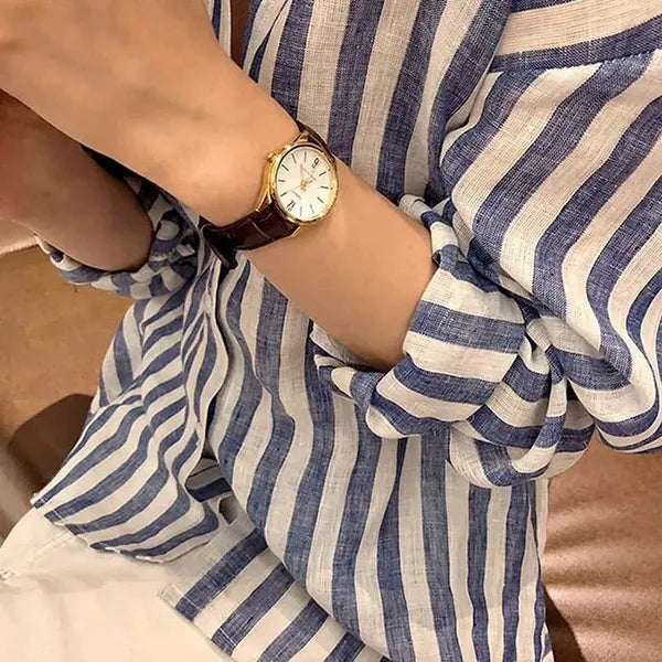 Casio LTP-V005GL-7B női karóra, arany tok, barna bőrszíj, WR30 + díszdoboz