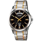 Casio MTP-1381G-1A férfi karóra, kétszínű acél szíj, fekete számlap, WR30