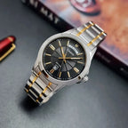 Casio MTP-1381G-1A férfi karóra, kétszínű acél szíj, fekete számlap, WR30