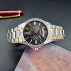 Casio MTP-1381G-1A férfi karóra, kétszínű acél szíj, fekete számlap, WR30
