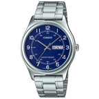 Casio MTP-V006D-2B férfi karóra, kék számlap, acél szíj, dátum, WR30, díszdoboz