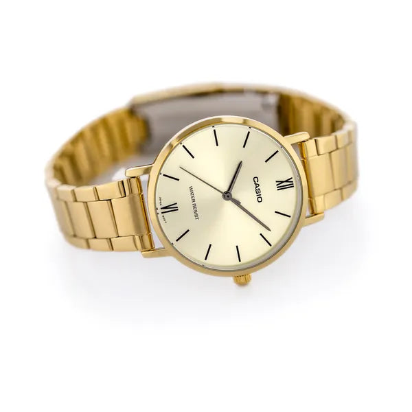 Casio LTP-VT01G-9B női karóra, arany, acél szíj, WR30, 40 mm