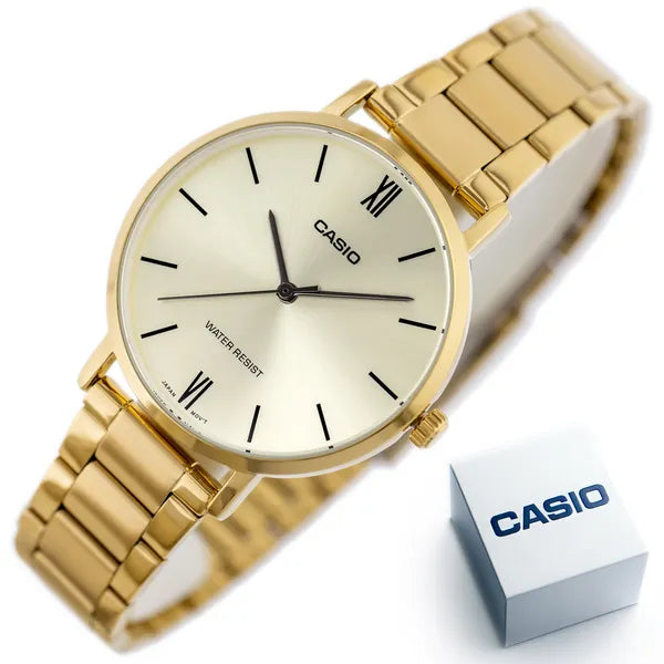Casio LTP-VT01G-9B női karóra, arany, acél szíj, WR30, 40 mm