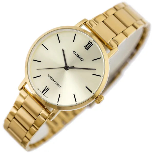Casio LTP-VT01G-9B női karóra, arany, acél szíj, WR30, 40 mm