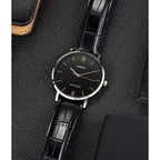Casio MTP-VT01L-1B férfi karóra, fekete számlap, bőrszíj, 40 mm, WR30, díszdoboz