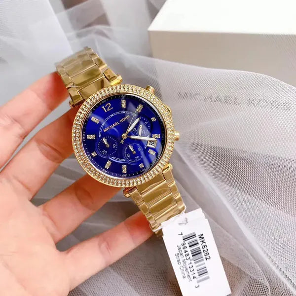 Michael Kors női kronográf karóra MK6262, arany acél, kék számlap, 39 mm, WR100