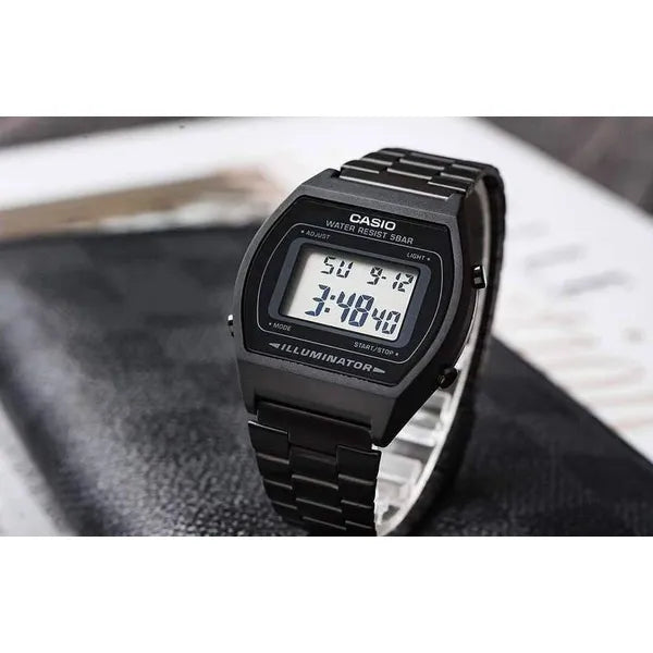 Casio Vintage férfi digitális karóra B640WB-1ADF, fekete acélszíj, WR50