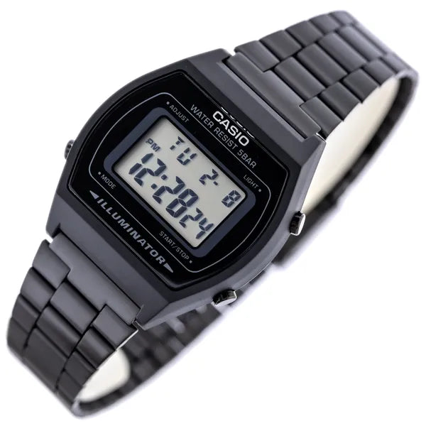 Casio Vintage férfi digitális karóra B640WB-1ADF, fekete acélszíj, WR50