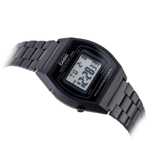 Casio Vintage férfi digitális karóra B640WB-1ADF, fekete acélszíj, WR50