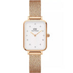 Daniel Wellington Quadro női karóra, 20 mm, téglalap, rózsaarany acél, fehér