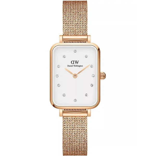 Daniel Wellington Quadro női karóra, 20 mm, téglalap, rózsaarany acél, fehér