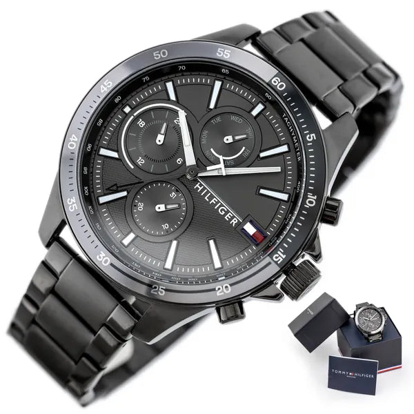 Tommy Hilfiger Bank 1791719 férfi karóra, 46 mm, szürke, acél szíj, 5 ATM