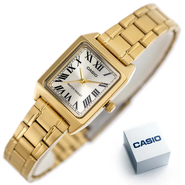 Casio LTP-V007G-9B női karóra, arany, acél, kvarc, téglalap, WR50, 22 mm