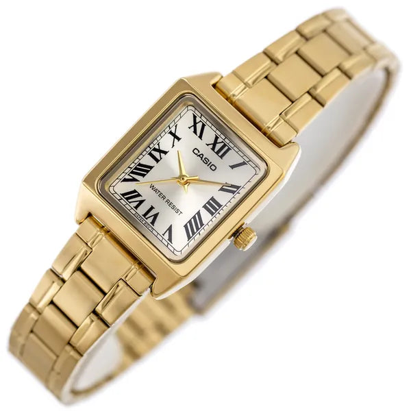 Casio LTP-V007G-9B női karóra, arany, acél, kvarc, téglalap, WR50, 22 mm