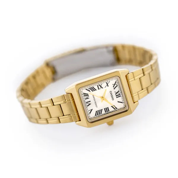 Casio LTP-V007G-9B női karóra, arany, acél, kvarc, téglalap, WR50, 22 mm