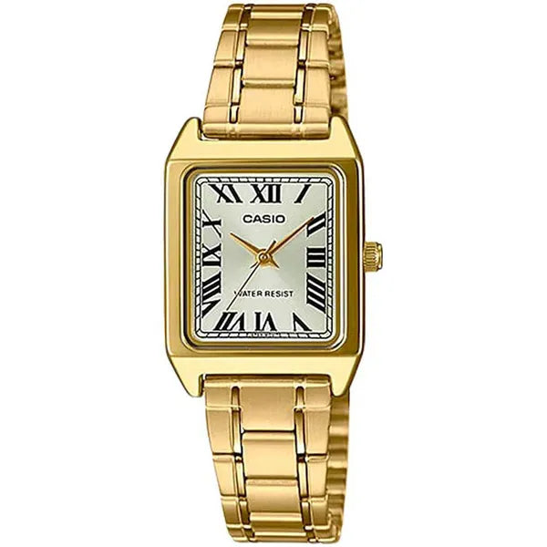 Casio LTP-V007G-9B női karóra, arany, acél, kvarc, téglalap, WR50, 22 mm