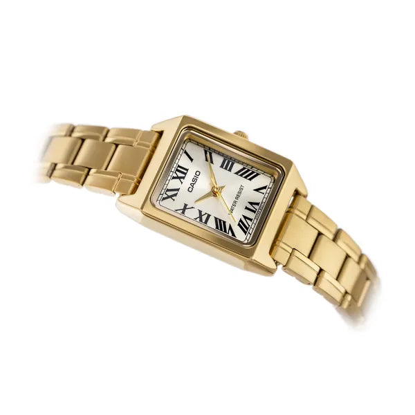 Casio LTP-V007G-9B női karóra, arany, acél, kvarc, téglalap, WR50, 22 mm