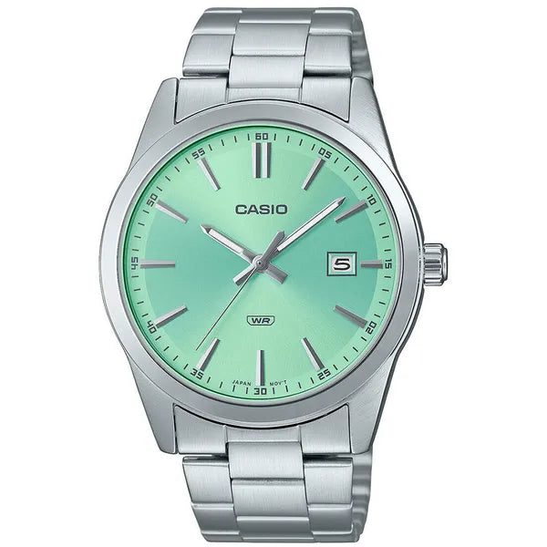 Casio férfi karóra MTP-VD03D-3A2, acél szíj, zöld számlap, WR50