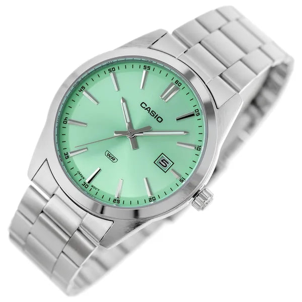 Casio férfi karóra MTP-VD03D-3A2, acél szíj, zöld számlap, WR50