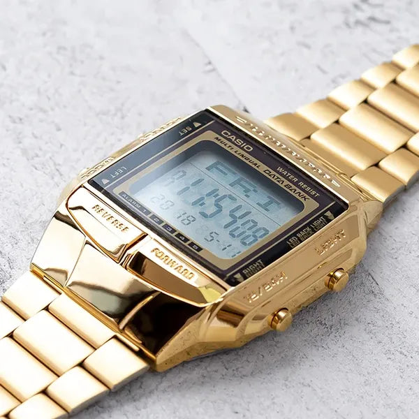 Casio Databank DB-360G-9ADF arany férfi digitális óra, WR50, 10 év
