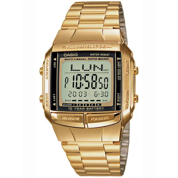 Casio Databank DB-360G-9ADF arany férfi digitális óra, WR50, 10 év