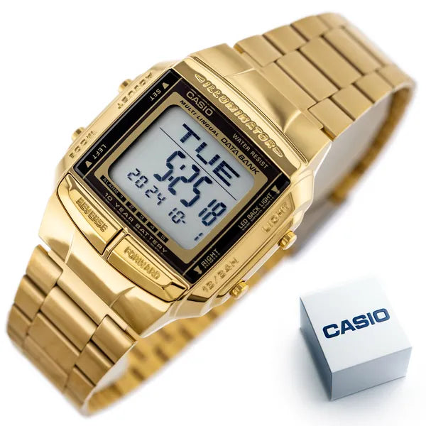 Casio Databank DB-360G-9ADF arany férfi digitális óra, WR50, 10 év