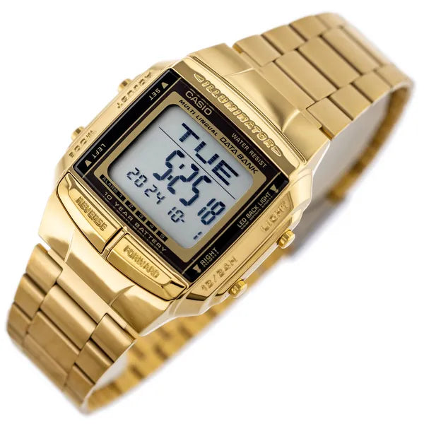 Casio Databank DB-360G-9ADF arany férfi digitális óra, WR50, 10 év