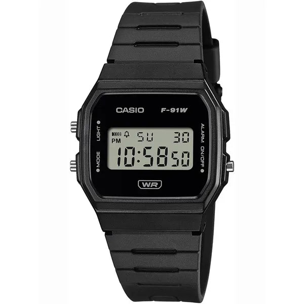 Casio F-91WB-1ADF férfi digitális karóra, WR100, fekete, dobozzal