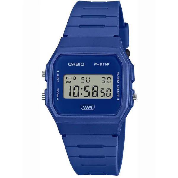 Casio F-91WB-2A1DF férfi digitális karóra, kék, 38 mm, WR100, díszdobozzal