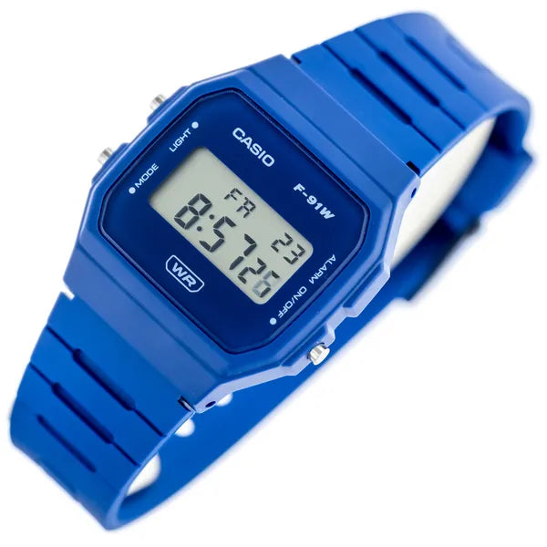 Casio F-91WB-2A1DF férfi digitális karóra, kék, 38 mm, WR100, díszdobozzal