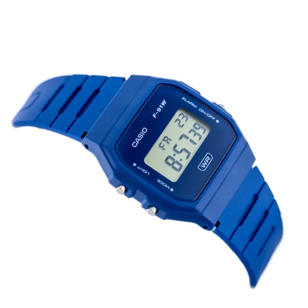 Casio F-91WB-2A1DF férfi digitális karóra, kék, 38 mm, WR100, díszdobozzal