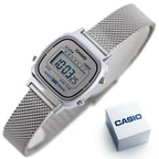 Casio LA670WEM-7DF női digitális karóra, ezüst acél, WR30, dobozzal