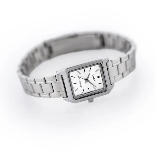 Casio női karóra LTP-V007D-7E, ezüst, téglalap tok, acél szíj, WR50
