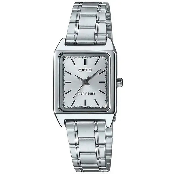 Casio női karóra LTP-V007D-7E, ezüst, téglalap tok, acél szíj, WR50