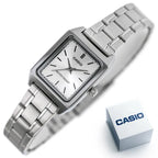 Casio női karóra LTP-V007D-7E, ezüst, téglalap tok, acél szíj, WR50