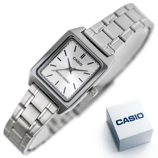 Casio női karóra LTP-V007D-7E, ezüst, téglalap tok, acél szíj, WR50