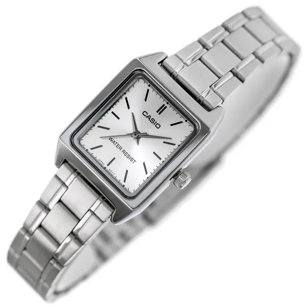 Casio női karóra LTP-V007D-7E, ezüst, téglalap tok, acél szíj, WR50
