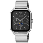 Casio MTP-M305D-1A férfi karóra, acél szíj, fekete számlap, WR50, holdfázis