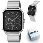 Casio MTP-M305D-1A férfi karóra, acél szíj, fekete számlap, WR50, holdfázis