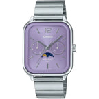 Casio férfi karóra MTP-M305D-6A, acél szíj, lila számlap, dátum/holdfázis, WR50