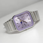 Casio férfi karóra MTP-M305D-6A, acél szíj, lila számlap, dátum/holdfázis, WR50